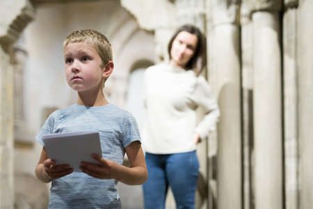 Boy visiting museumの写真素材