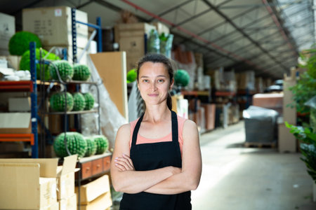 Girl florist and greenhouse store workerの写真素材