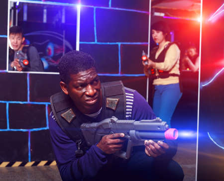 African American man playing lasertagの写真素材