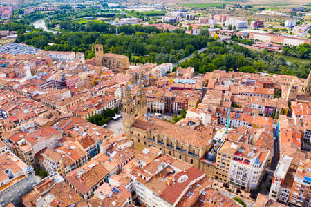 View from drone of Logrono city, with landscape and buildingsの写真素材