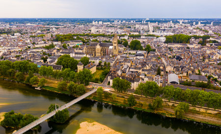 Aerial view of the city Tours and cathedral of Saint Gatien