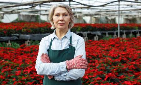 Confident female florist in greenhouse