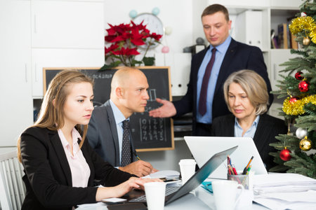 Businessman discussing new project with team