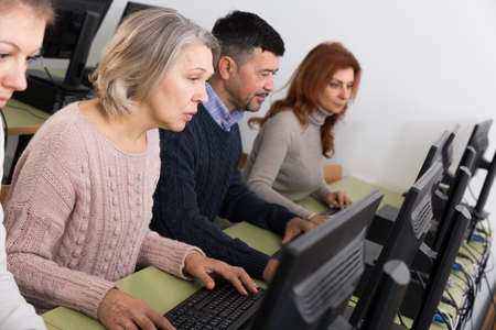 People of different age studying in computer classの写真素材