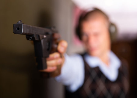 Shooting a combat pistol in shooting range