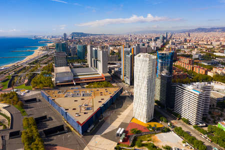 Panoramic view from the drone of residential area Diagonal Mar. Barcelona. Spainのeditorial素材