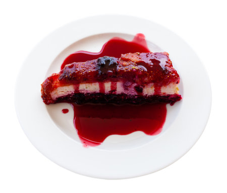 Image of delicious sweet cheesecake with berries jamの写真素材