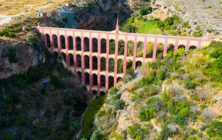 Aqueduct of Eagle over canyon of Barranco de la Coladilla, Nerja, Spainの写真素材