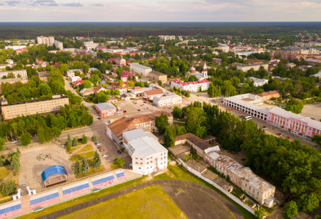 Panoramic aerial view of city of Gus-Khrustalny, Vladimir regionの写真素材