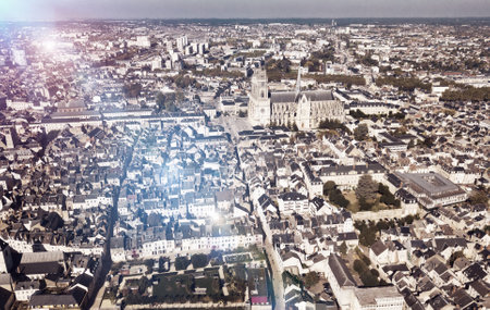 View of Orleans Cathedral and old buildingsの写真素材