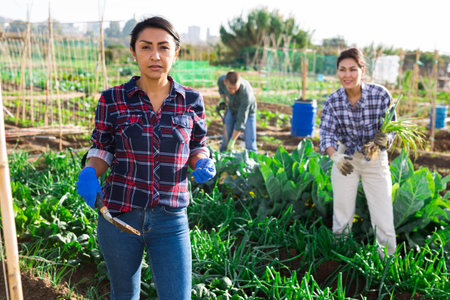Smiling Latin American woman ready to work in home gardenの写真素材