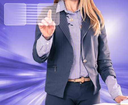 Woman touching screenの写真素材