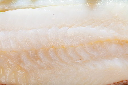 Closeup of raw codfish fillet as food background