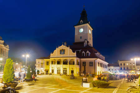 Brasov Town Hall at nightの写真素材