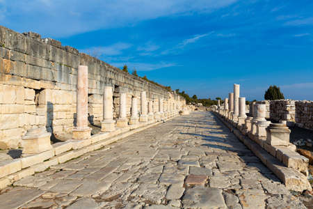 Attraction of the ancient city, agora is surrounded by huge columns. Kibyra Ancient Cityの写真素材