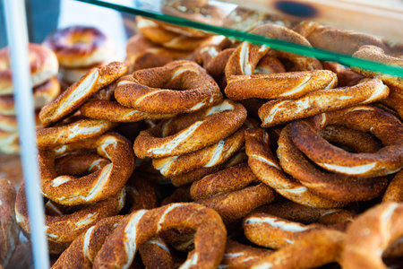 Round baked turkish bagel with sesame