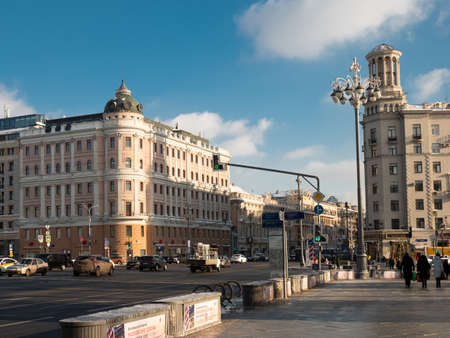 Architectural ensemble of central street of Moscow Tverskaya streetのeditorial素材