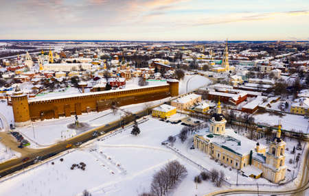 View from drone of Kolomna cityscape with Kremlinの写真素材