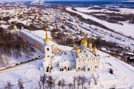 Aerial view of Assumption Cathedral in winter in the city of Vladimir.の写真素材