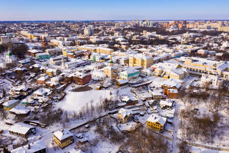 Aerial view of old district of Vladimir city in winter dayの写真素材
