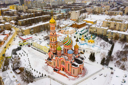 Aerial view of the Cathedral of the Ascension of the Lord in city of Tambov. Russiaの写真素材