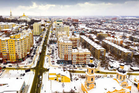 Aerial view of the Intercession Bishop Cathedral and residental quarters in Penza.の写真素材
