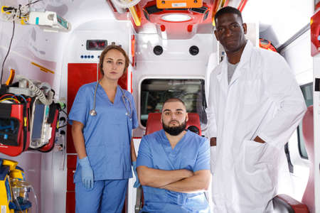 Portrait of ambulance team of threeの写真素材