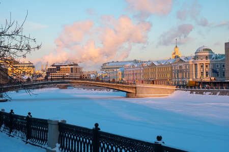 View of the Vodootvodny channel and Kadashevskaya Embankment on winter day. Moscow. Russiaの写真素材