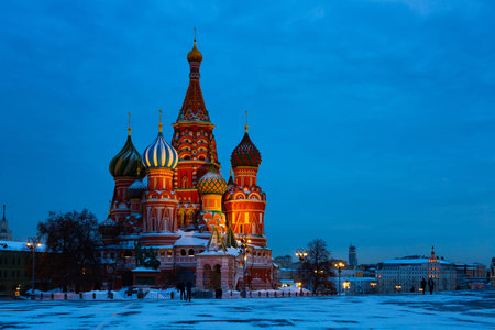 Night view of Saint Basils Cathedral on Red Square in Moscow