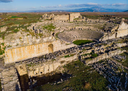 Top view from side of Miletus ancient theater ruinsの写真素材