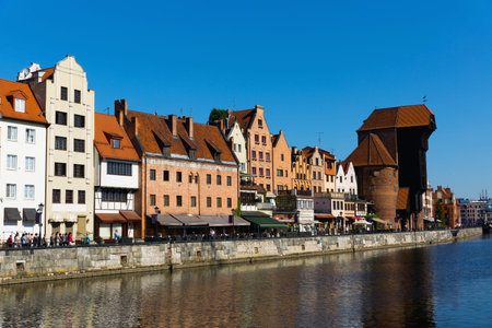Embankment in historical part of Gdansk at sunny day, Poland