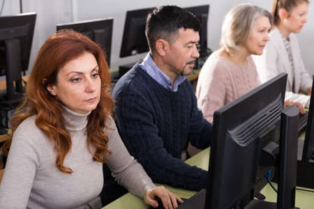 Side view of focused business people during daily work in co-working spaceの写真素材