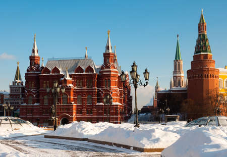 Winter view of Manezhnaya Square in the center of Moscowの写真素材