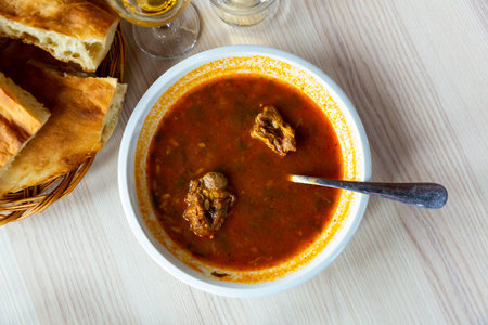Georgian Kharcho soup with beef and rice
