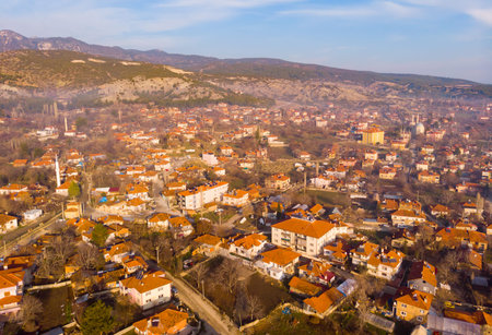Flight over city Golhisar. Turkey