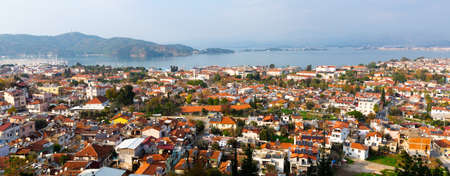Aerial view of coastal area of Fethiye city in Turkish Rivieraの写真素材
