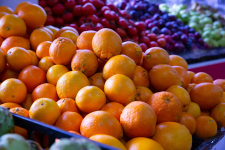 Closeup view on oranges on the market