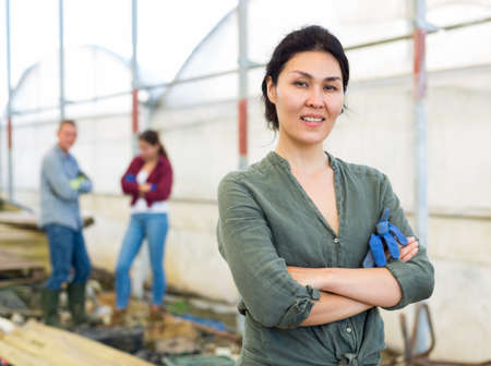 Portrait of successful greenhouse owner on farmの写真素材