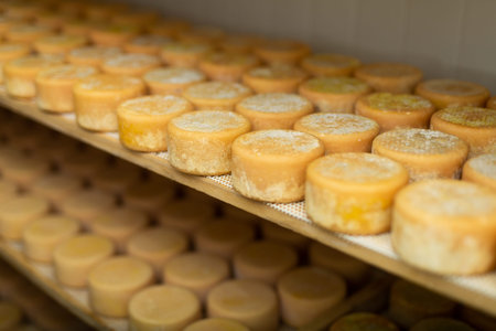 Head cheese on shelf in cheese dairy