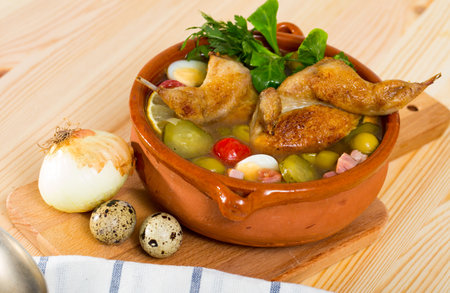Solyanka with quails, ham, olivesの写真素材