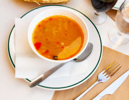 Stewed lentils with sausages, spanish Riojan lentilsの写真素材
