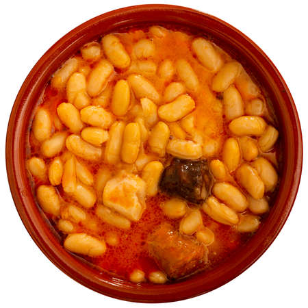 Tasty stew of asturian beans in gravy with sausagesの写真素材