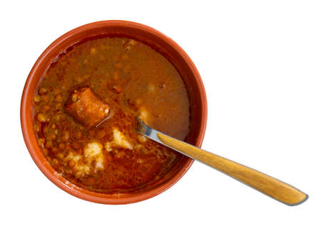 Lentejas con chorizo, beans stewed with chorizoの写真素材