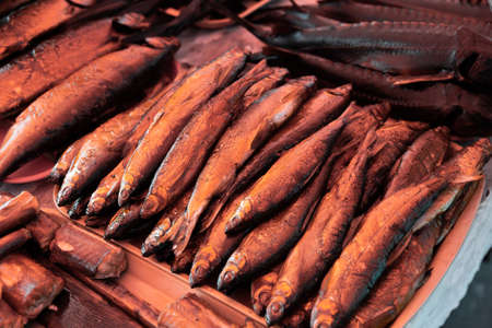 Smoked fish on the shelves of the Volga regionの写真素材