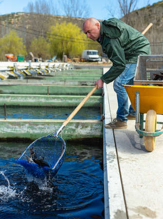 Portrait of man fish farm workerの写真素材