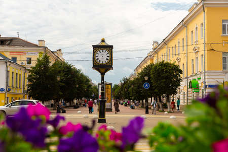 Tver, Russia - August 19, 2021: Pedestrian street Trekhsvyatskaya in center of city of Tver. Russiaのeditorial素材