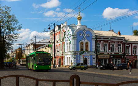 Krestovaya Street in Rybinsk owith Chapel of Yugskaya Dorofeeva Hermitageのeditorial素材