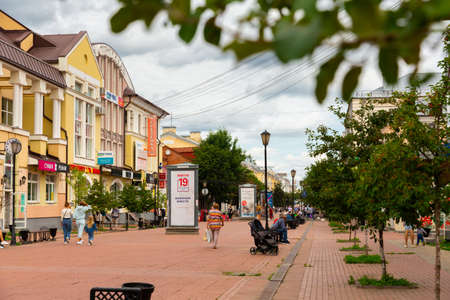 Urbanscape of Tver, Russia. Tryokhsvyatskaya Streetのeditorial素材