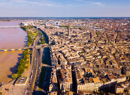 French city Bordeaux and Garonne riverの写真素材