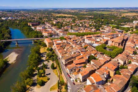 Scenic top view of the city Muret and Garonne riverの写真素材